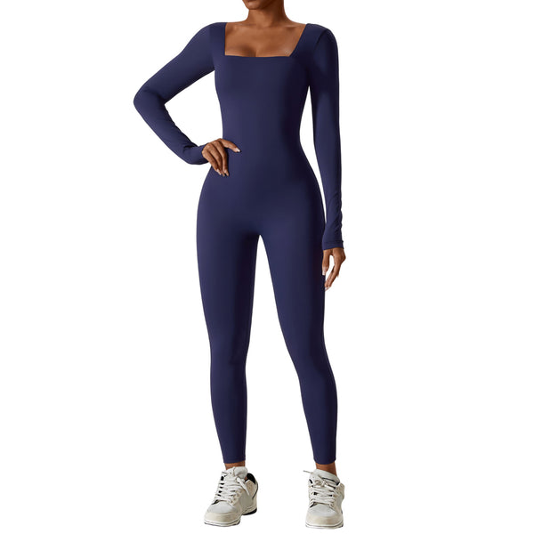 Sporty Long Sleeve Yoga Jumpsuit - Quick Dry