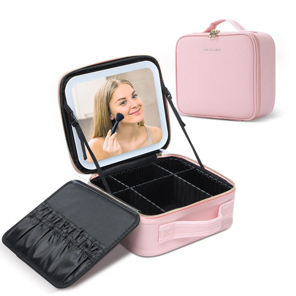 Portable waterproof makeup bag with LED mirror
